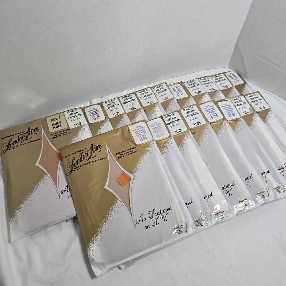 London Aire Hosiery Lot/19 New/Open Trilonized Seamless No Run Sz 8.5 Nylon Prop